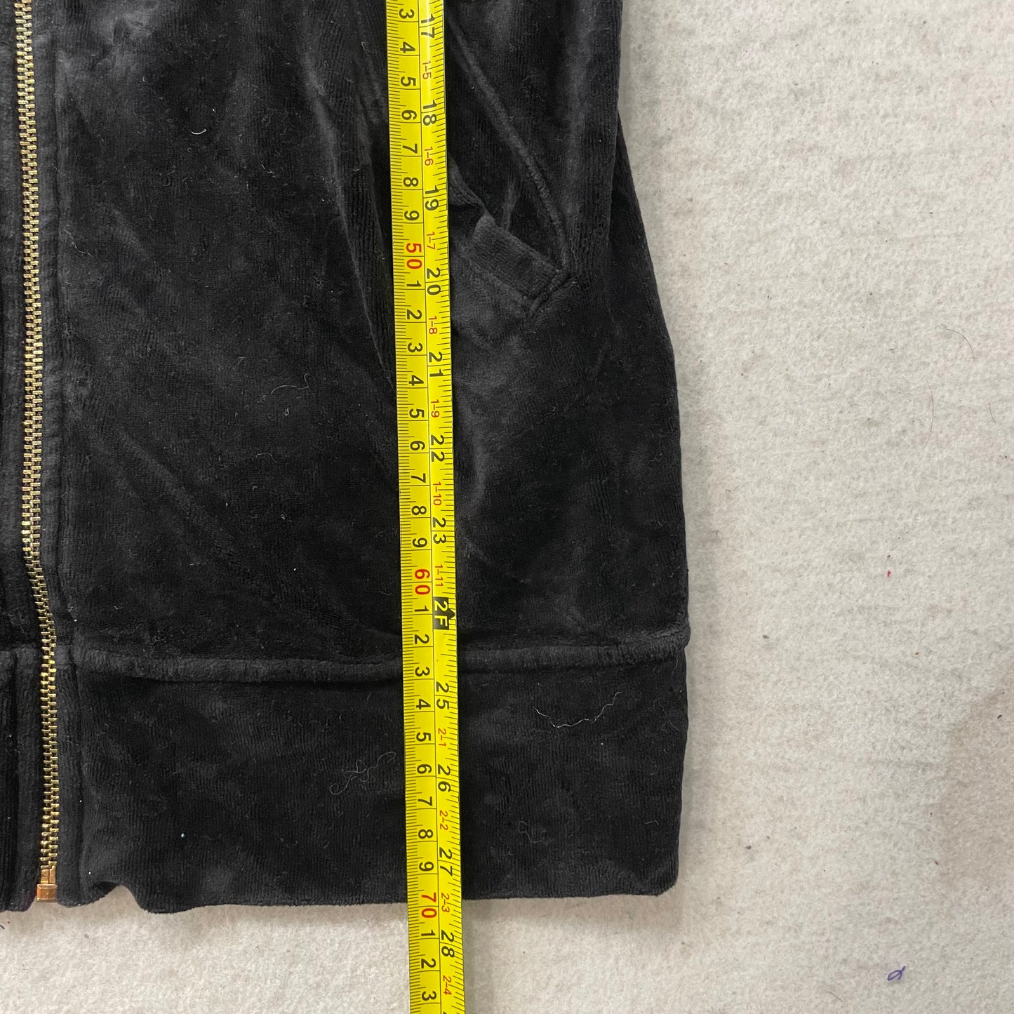 Vintage Juicy Couture Women's Black Velour Zip-Up Hoodie Front Button Y2K Size S
