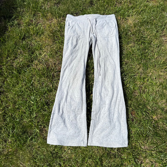 Juicy Couture Women's Heather Grey Velour Flared Track Pant Pockets Y2k Size M