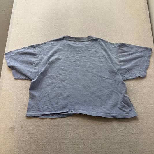 Vintage OBEX Sport Women's Faded Blue Graphic Crop Top T-Shirt Boxy Fit Size XL