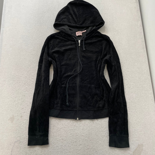 Juicy Couture Women's Black Velour Tracksuit Set Zip Hoodie & Pants Y2k Size XL