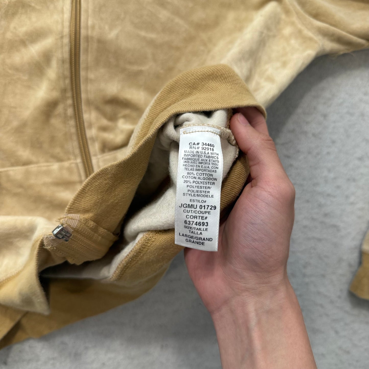 Vintage Juicy Couture Women's Tan Velour Full Zip Hoodie Graphic Logo Y2k Size L