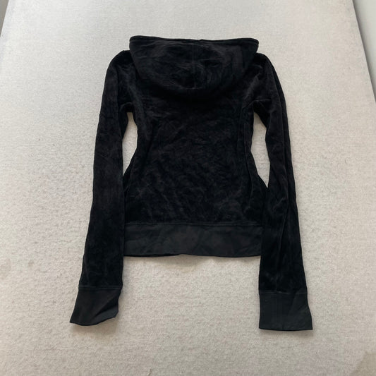 Juicy Couture Women's Jet Black Velour Full Zip Hoodie Pockets Streetwear Size M
