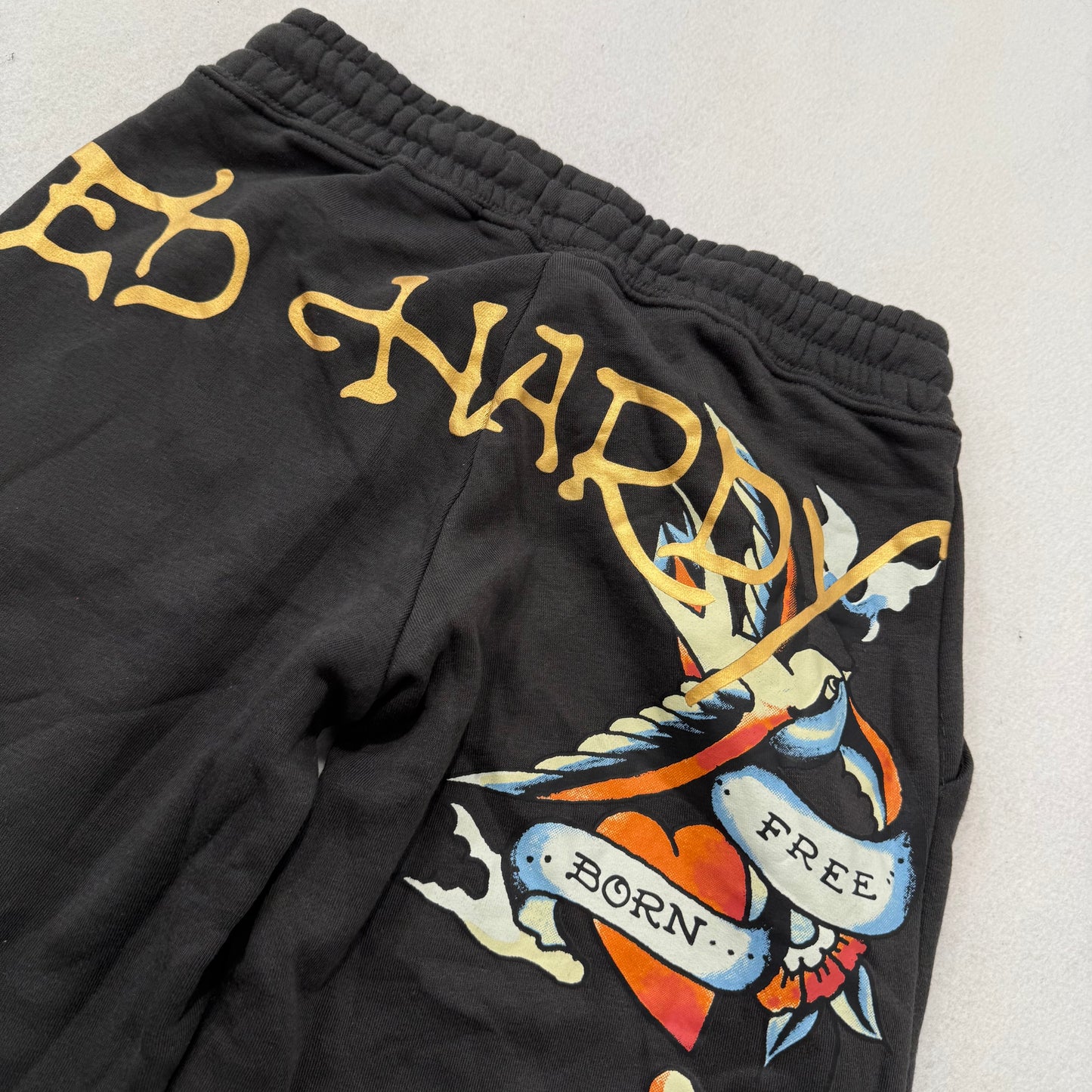 Ed Hardy Women's Charcoal Cotton Wide Leg Sweatpants Born Free Graphic Size XS