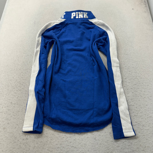 Victoria's Secret PINK GV Women's Blue Fleece Pullover 1/4 Zip Sweatshirt Size S