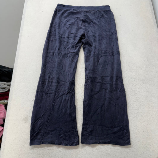 Vintage Juicy Couture Women's Navy Velour Flared Wide Leg Track Pant Y2K Size S