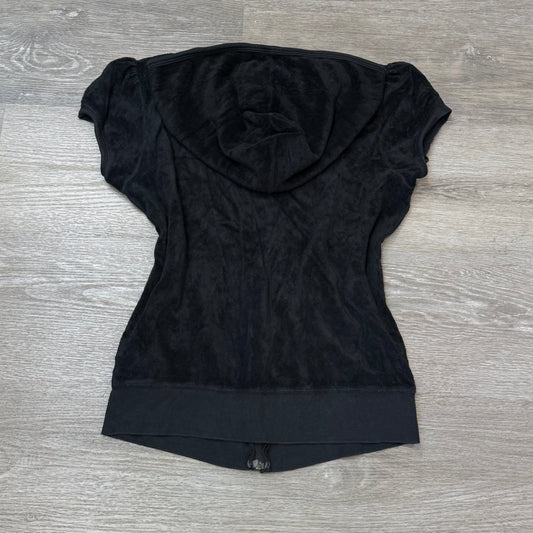 Vintage Juicy Couture Women Black Terry Cloth Zip-Up Hoodie Short Sleeve Size L