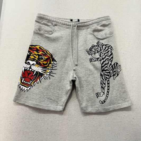 ED HARDY “Tiger Roar” GREY FLEECE SHORTS