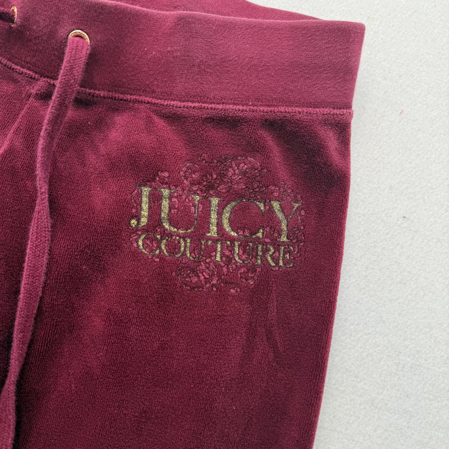 Juicy Couture Women's Maroon Velour Flared Track Pant Loungewear Preppy Size XS