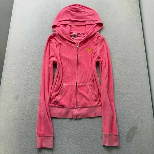 Victoria's Secret PINK Women's Pink Terry Cloth Zip-Up Hoodie Pockets Size M