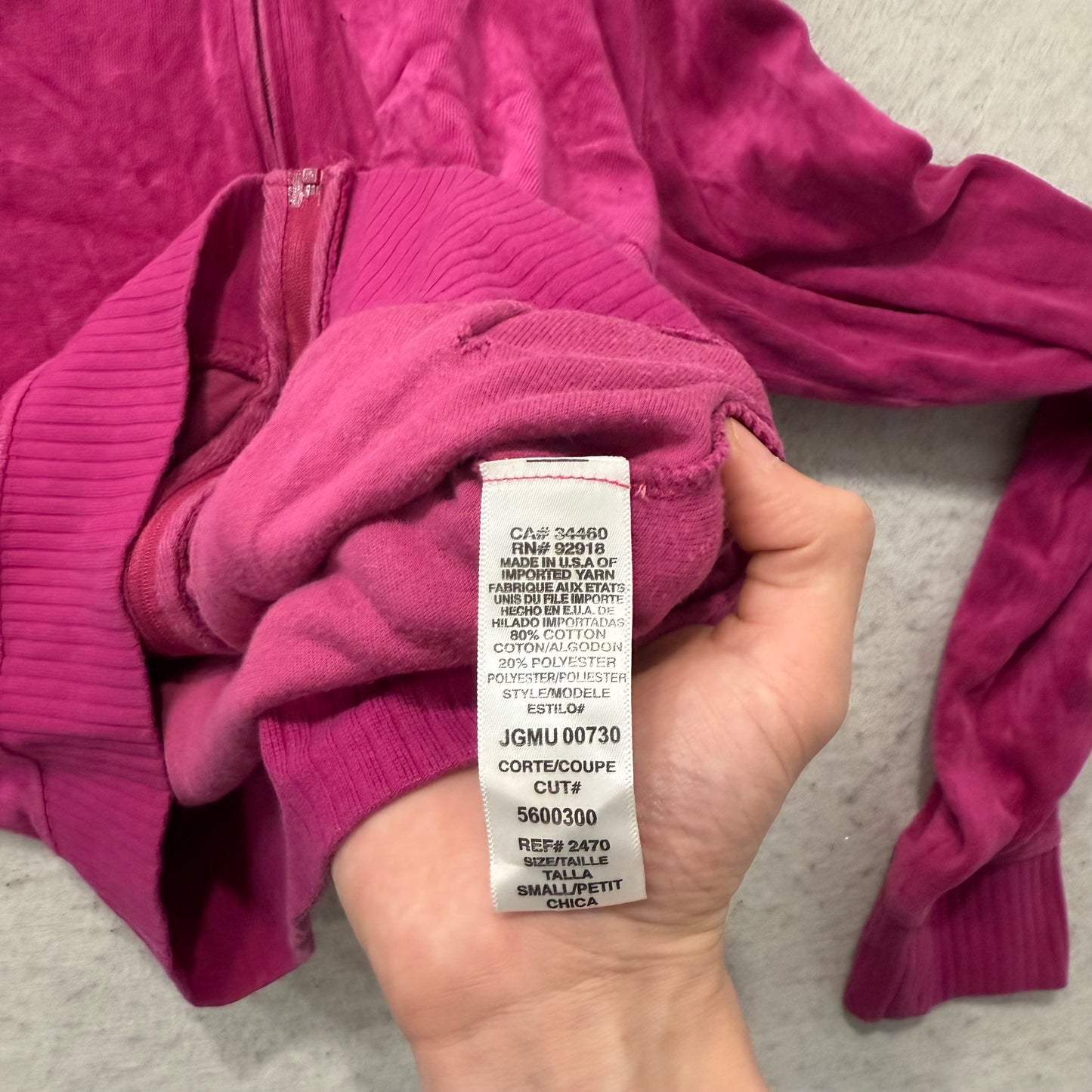 Vintage Juicy Couture Women's Hot Pink Velour Full Zip Hoodie Loungewear Size S