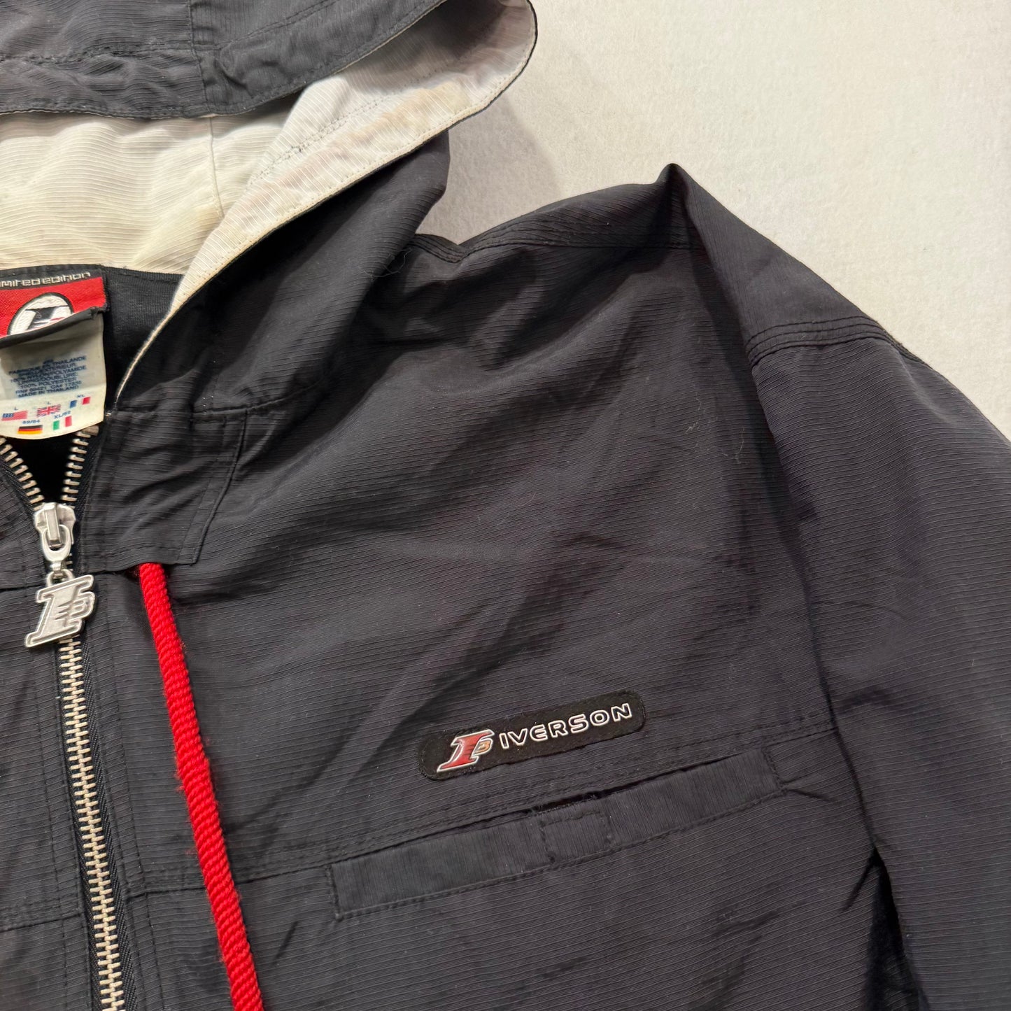 Reebok Allen Iverson Men's Black Polyester Anorak Windbreaker Jacket Logo Size L