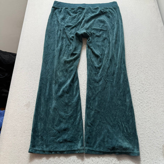 Vintage Juicy Couture Women Slate Teal Velour Flare Track Pant Drawstring Size L