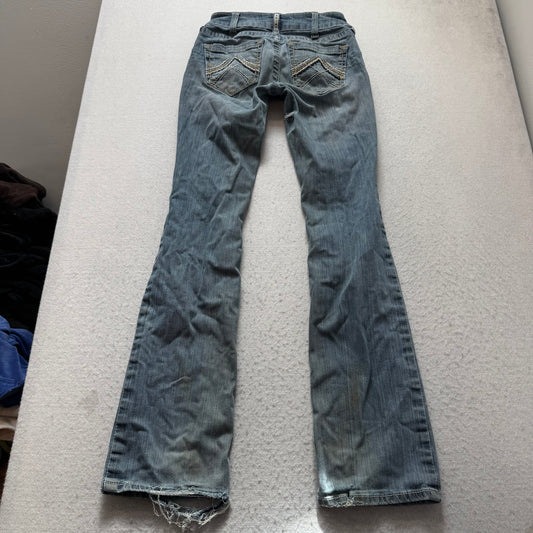 Ariat REAL Denim Women's Blue Faded Bootcut Jeans Embroidered Pockets Size 25
