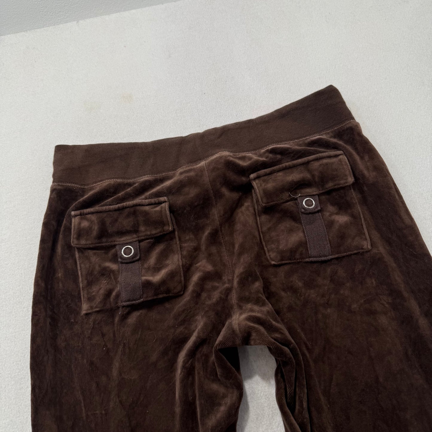Juicy Couture Women's Chocolate Brown Flared Track Pant Snap Flap Pockets Size M
