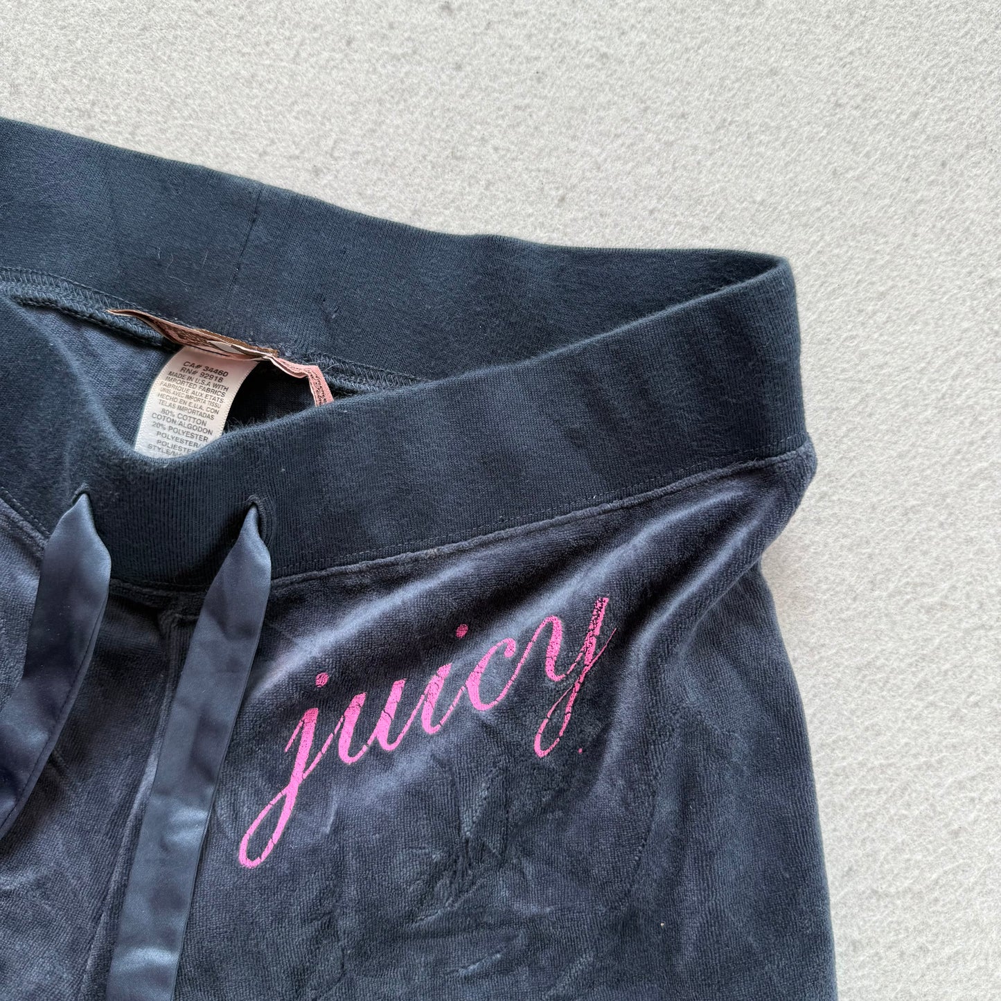 Vintage Juicy Couture Women Navy Velour Flared Track Pant Drawstring Logo Size L