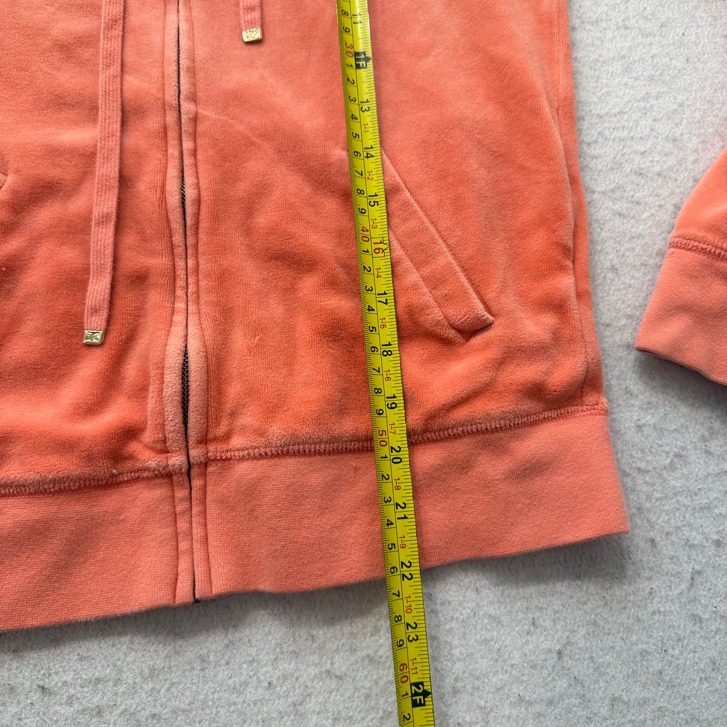 Juicy Couture Women's Coral Velour Zip-Up Hoodie Drawstring Pockets Y2k Size M