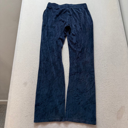 Vintage Juicy Couture Womens Navy Blue Velour Flare Track Pant Drawstring Size S