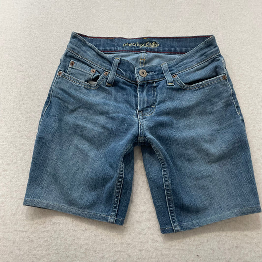 American Eagle Outfitters Mens Blue Cut-off Denim Shorts Pocket Classic Size W27