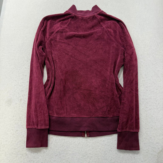 Bebe Women's Burgundy Velour Zip Up Track Jacket Embroidered Logo Pockets Size S
