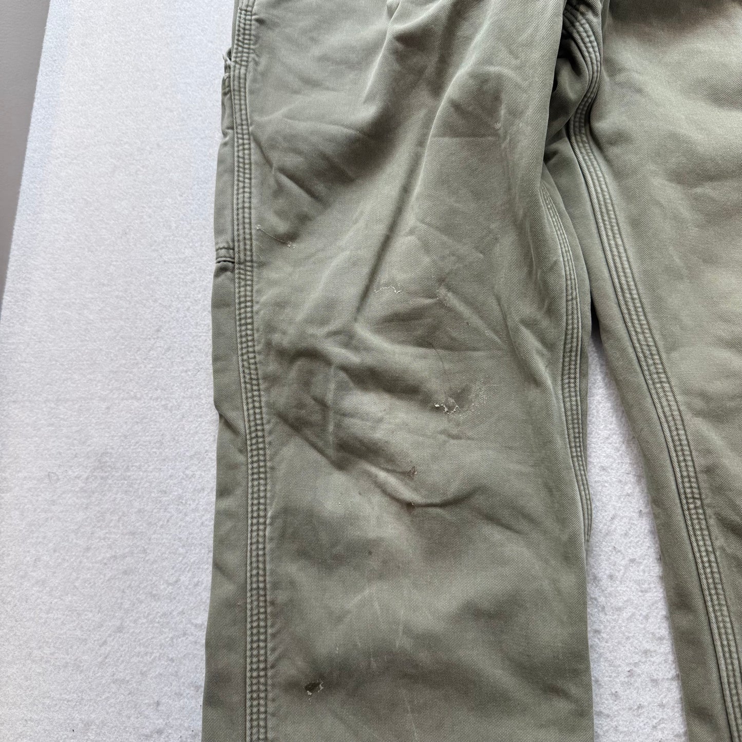 Carhartt Relaxed Fit Men Olive Green Flannel-Lined Double Knee Work Pant - 32x34