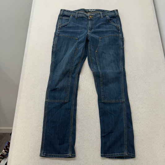 Carhartt Men's Blue Denim Straight Leg Carpenter Jeans Utility Pockets Size 14