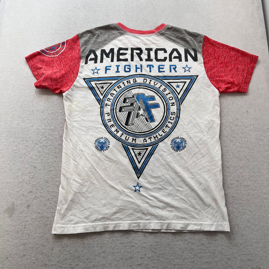 American Fighter Training Division Men White Red Graphic T-Shirt Pullover Size M