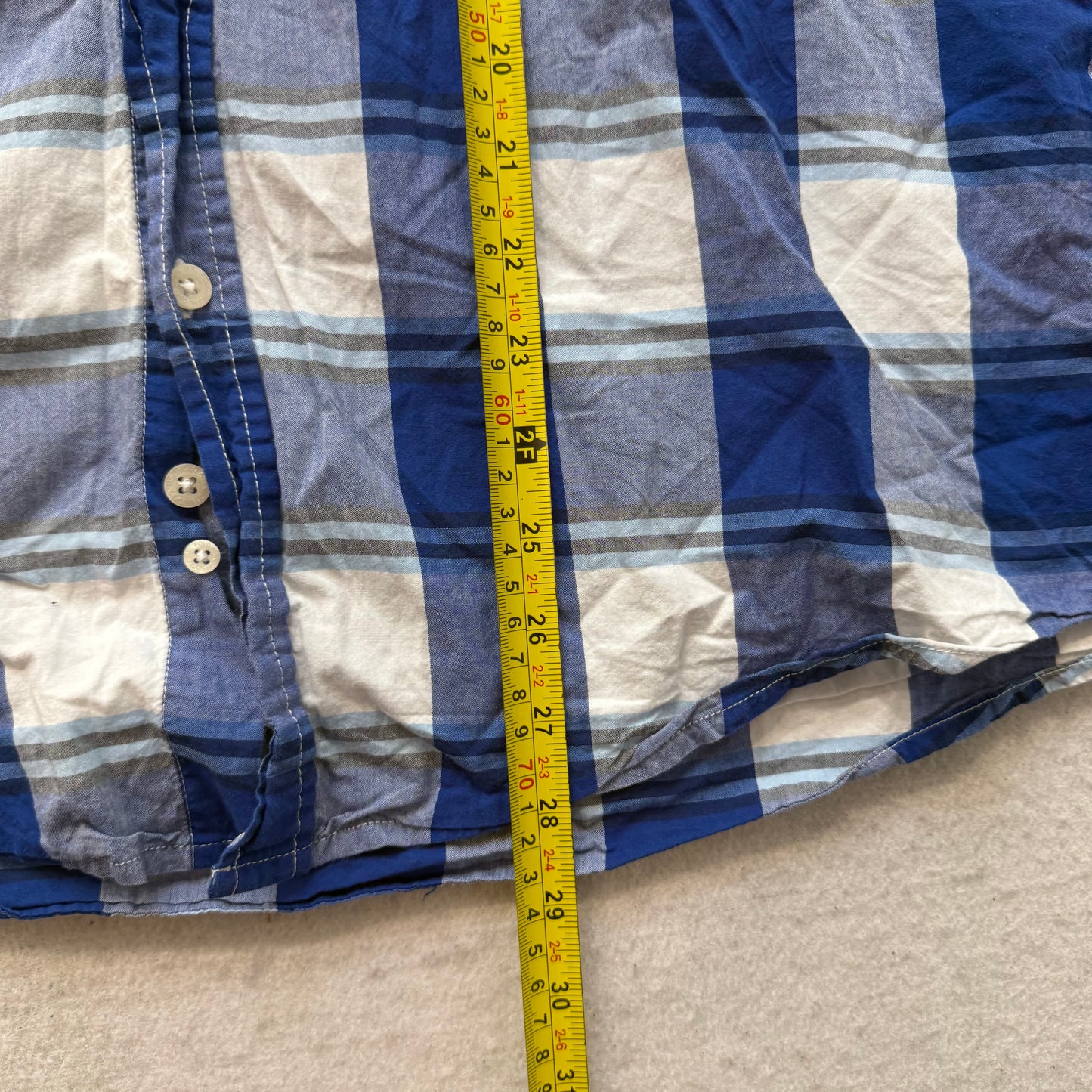 U.S. Polo Assn Men White Blue Plaid Cotton Button Down Shirt Short Sleeve Size L