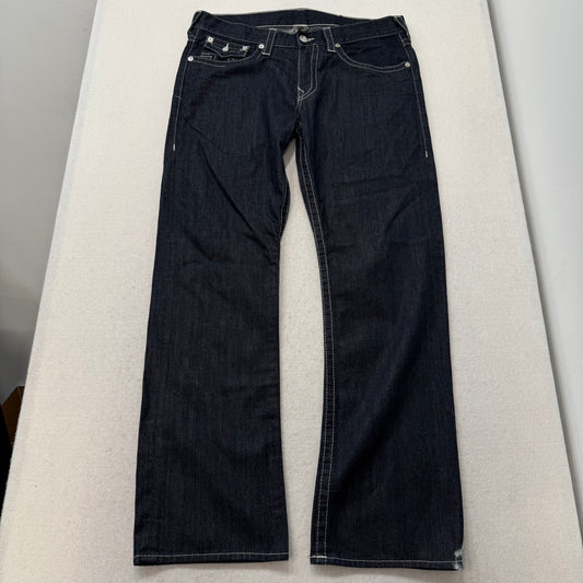 True Religion Ricky Men's Blue Straight Jeans Triple Stitch Flap Pocket Size 36