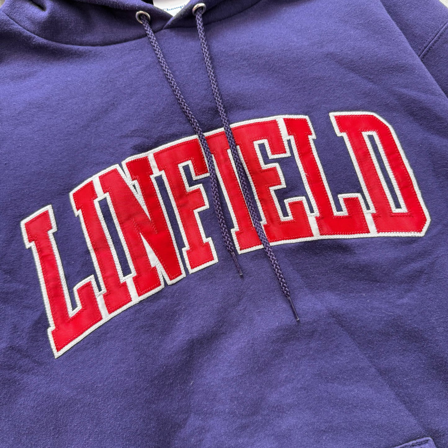 Champions Mens Indigo Cotton Pullover Hoodie Kangaroo Pocket Graphic Logo Size M