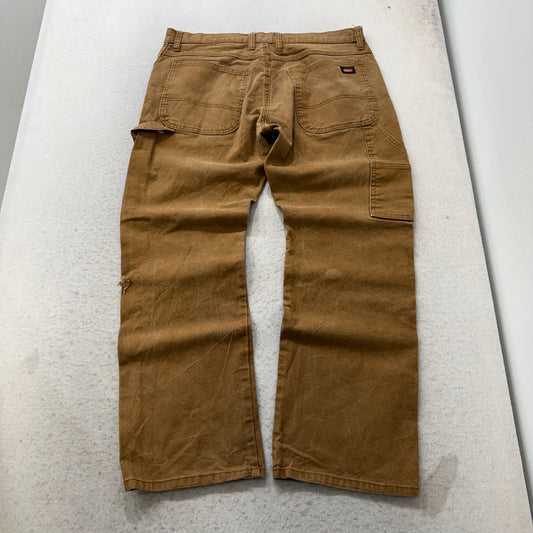 Genuine Dickies Men's Khaki Wide Leg Carpenter Pants Pockets Workwear Size W35
