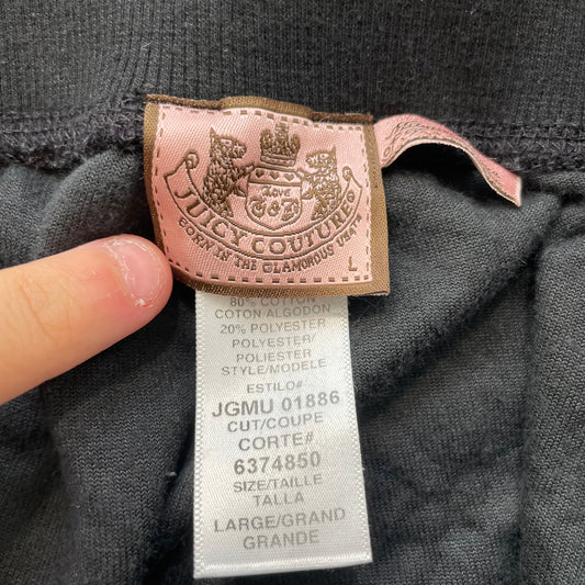 Vintage Juicy Couture Women's Black Velour Flared Leg Track Pant Dog Logo Size L