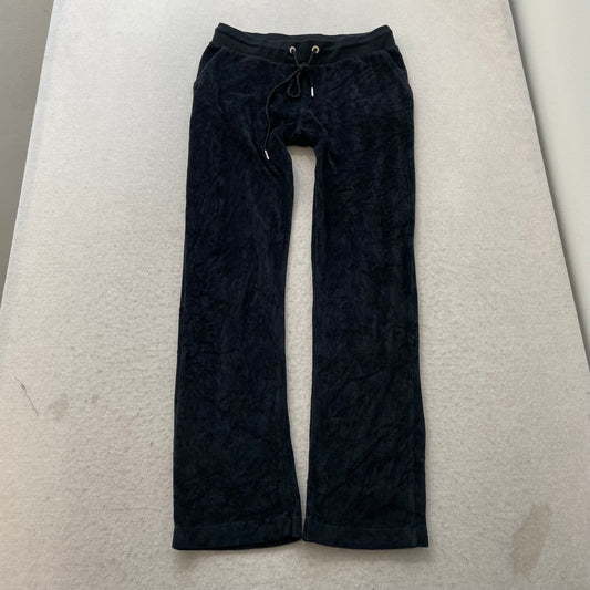 Bebe Women's Navy Velour Flared Track Pants Loungewear Rhinestone Logo Size S