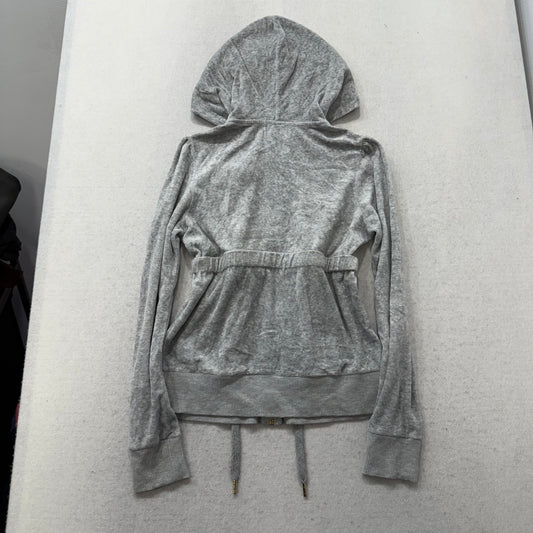 Vintage Juicy Couture Zip Up Hoodie Velour Bow Cinched Drawstring Waist Size S