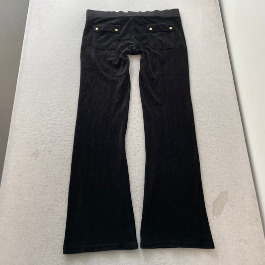 Juicy Couture Women's Black Velour Flared Leg Track Pant Drawstring Y2K Size L