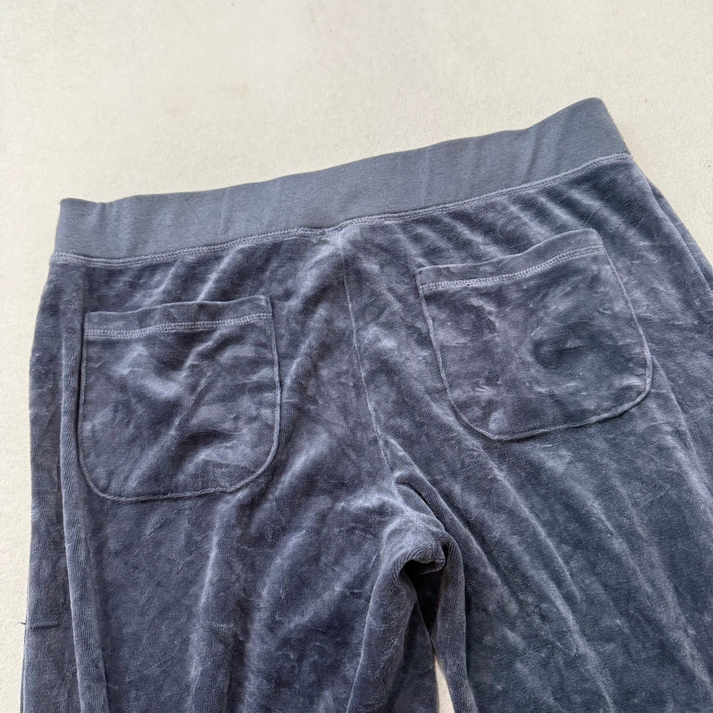 Juicy Couture Women's Navy Velour Flared Wide Leg Track Pant Pockets Y2K Size M