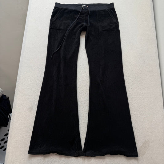 Vintage Juicy Couture Women Black Terrycloth Flare Track Pant Snap Pocket Size L