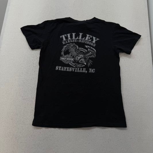 Harley-Davidson Men Black Cotton T-Shirt Crew Neck Distressed Graphic Tee Size M