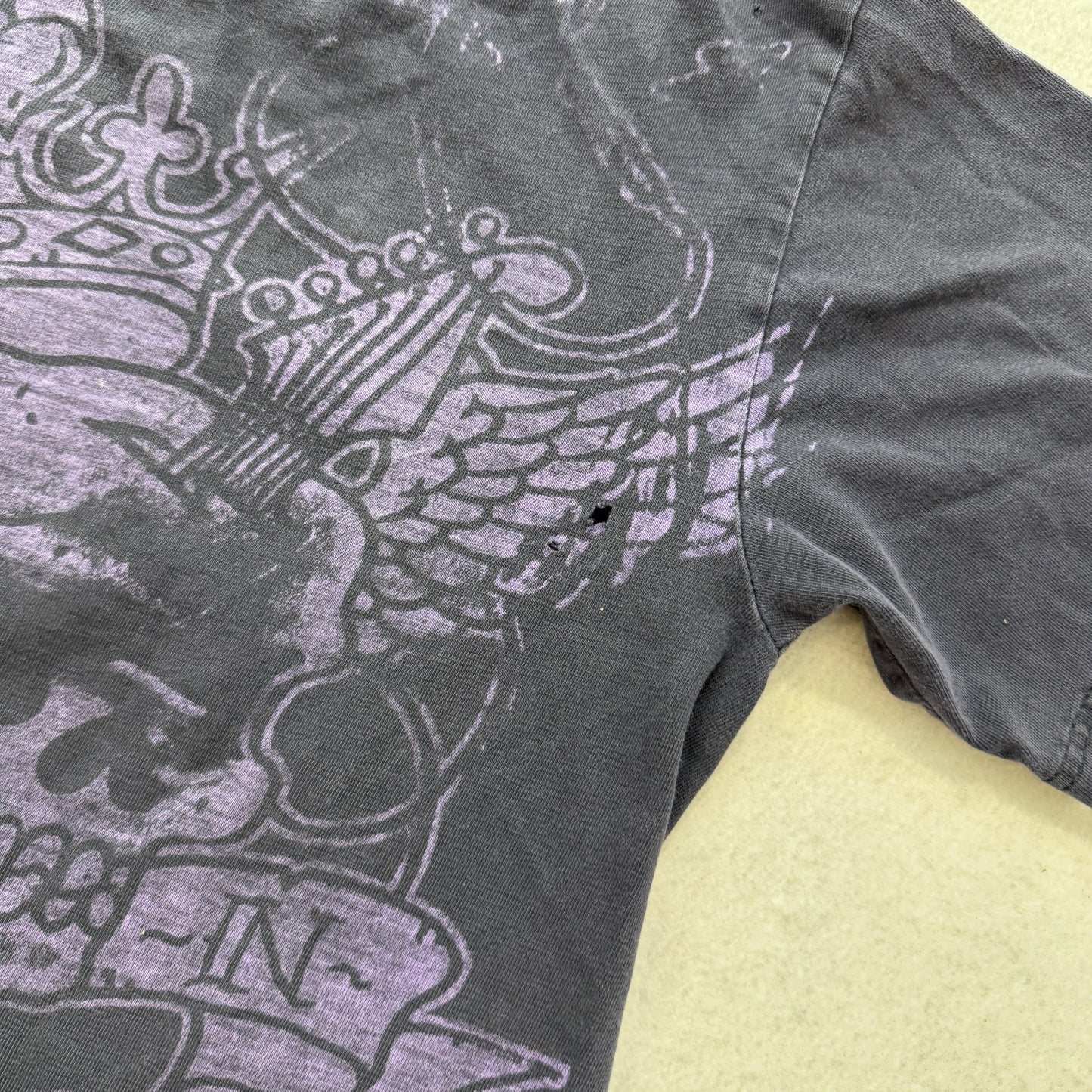 Grey Star Mens Charcoal 100% Cotton T-Shirt Skull Guitar Graphic Crewneck Size M