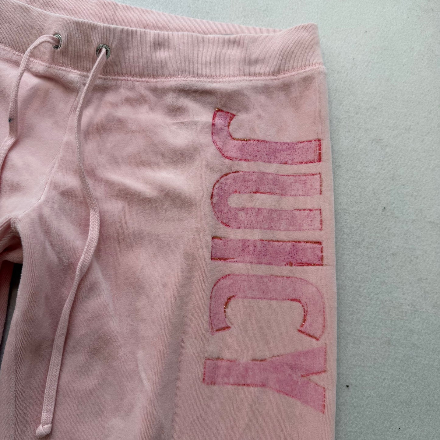 Juicy Couture Women's Pink Velour Flared Leg Track Pants Drawstring Logo Size M