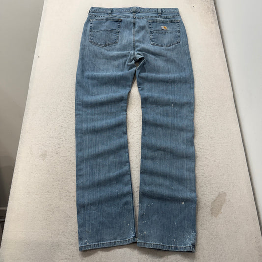 Carhartt Men's Blue Straight Denim Jeans Pockets Paint Splatter Workwear - 38x36