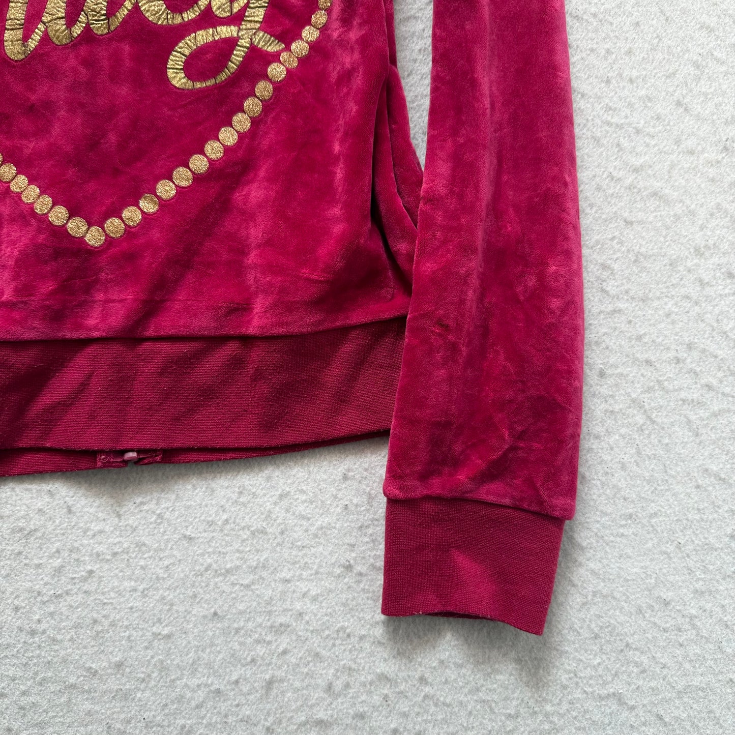 Juicy Couture Women's Hot Pink Velour Zip-Up Hoodie Back Glitter Logo Y2k Size S