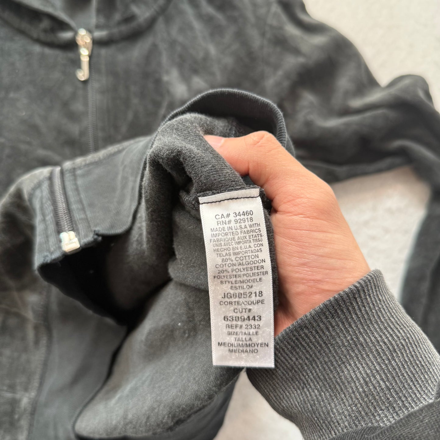 Juicy Couture Womens Charcoal Velour Zip-Up Hoodie Pockets Loungewear Y2k Size M