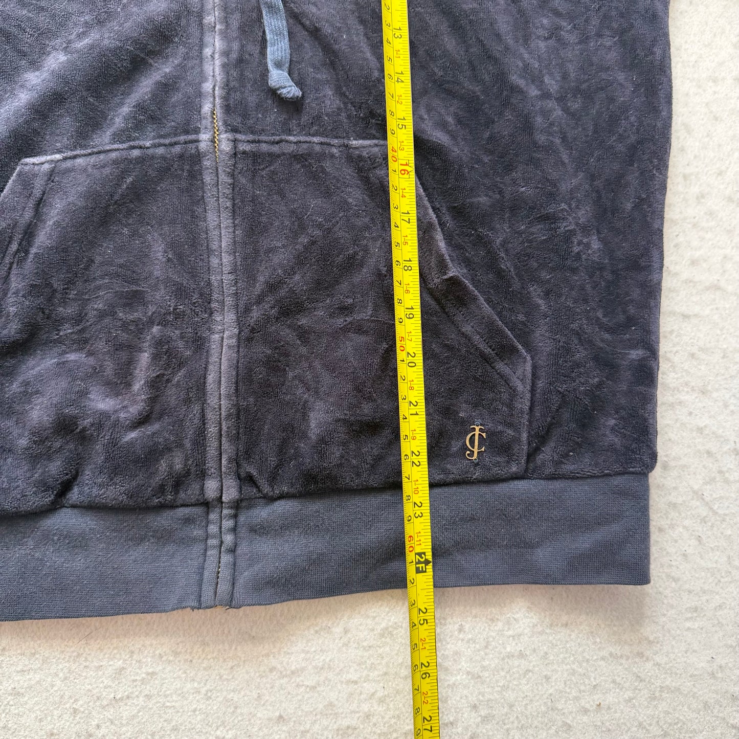 Juicy Couture Womens Dark Navy Velour Zip-Up Hoodie Drawstring Pocket Y2k Size M