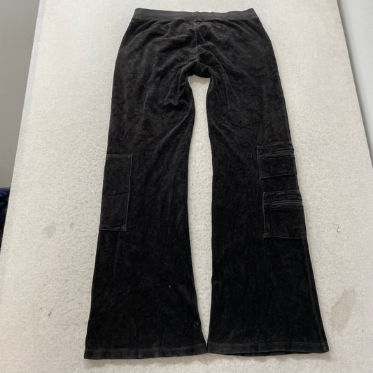 2003 Vintage Juicy Couture Women's Black Velour Cargo Flared Pant Pockets Size M