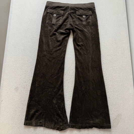 Juicy Couture Women's Brown Terrycloth Flared Track Pant Snap Pocket Logo Size M