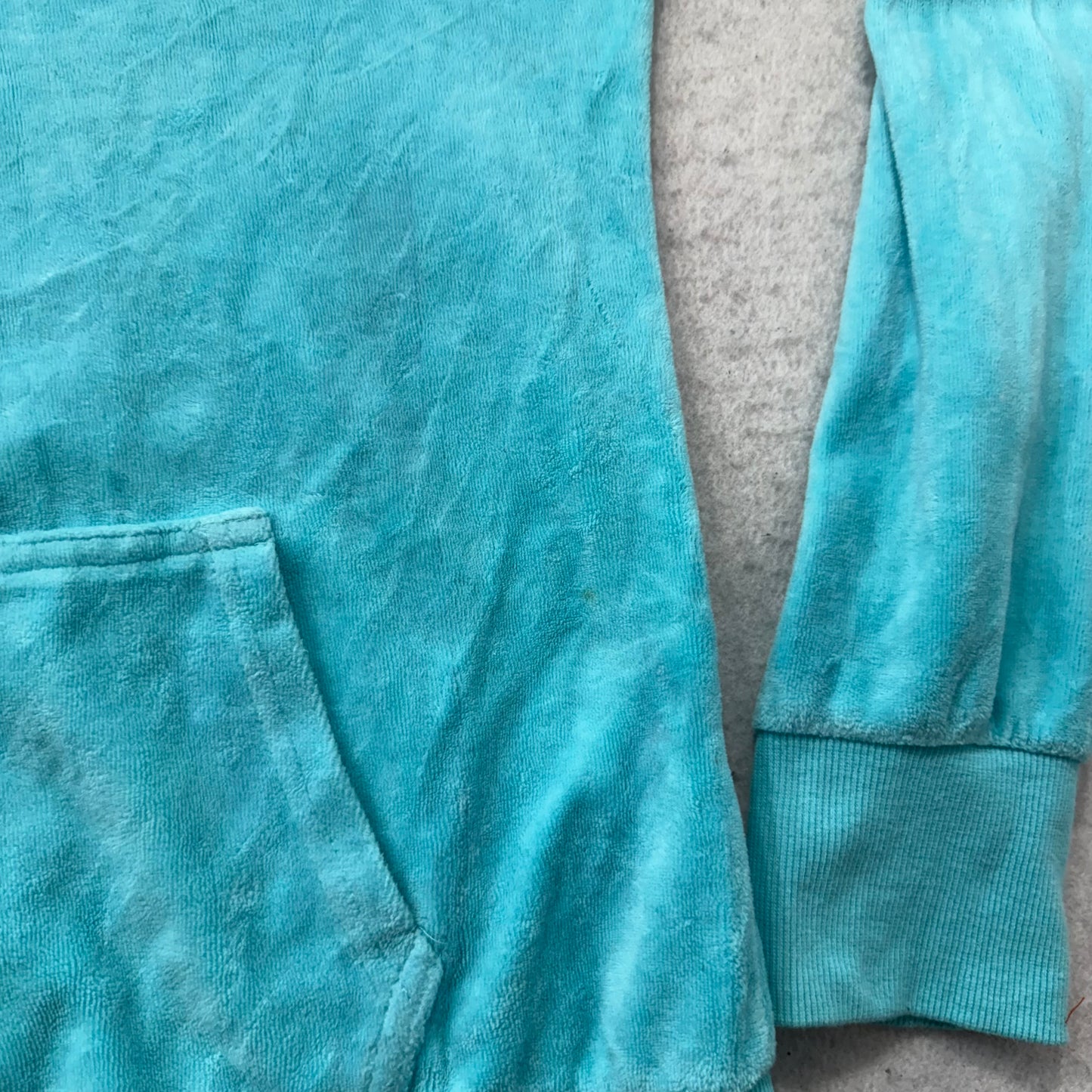 Juicy Couture Women's Turquoise Velour Full Zip Hoodie Drawstring Pockets Size M