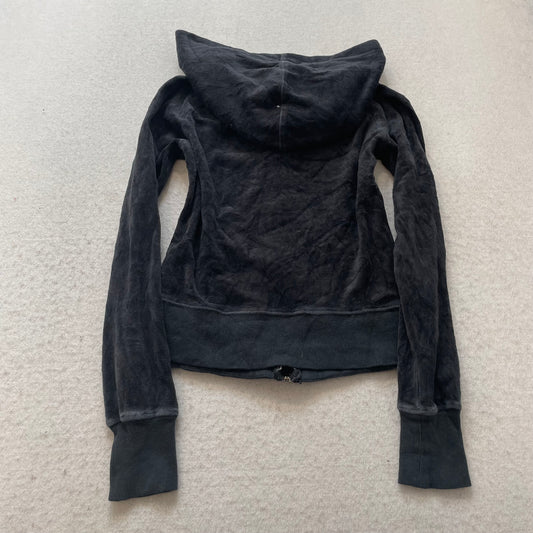 Bebe Girl's Navy Velour Zip-Up Hoodie Pockets Classic Rhinestones Logo Size 5/P