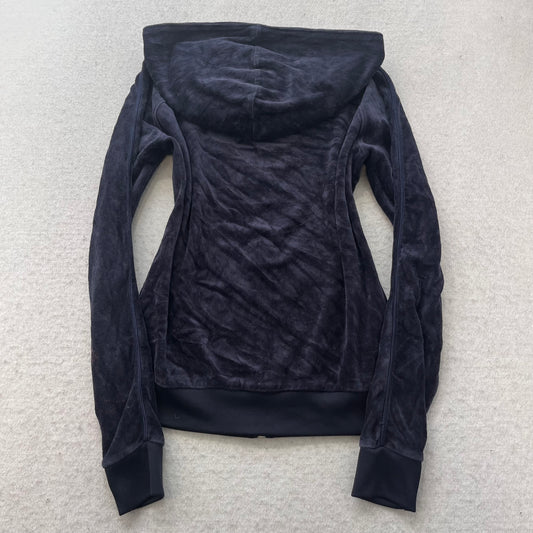 Juicy Couture Women's Charcoal Gray Velour Zip-Up Hoodie Loungewear Pockets - S