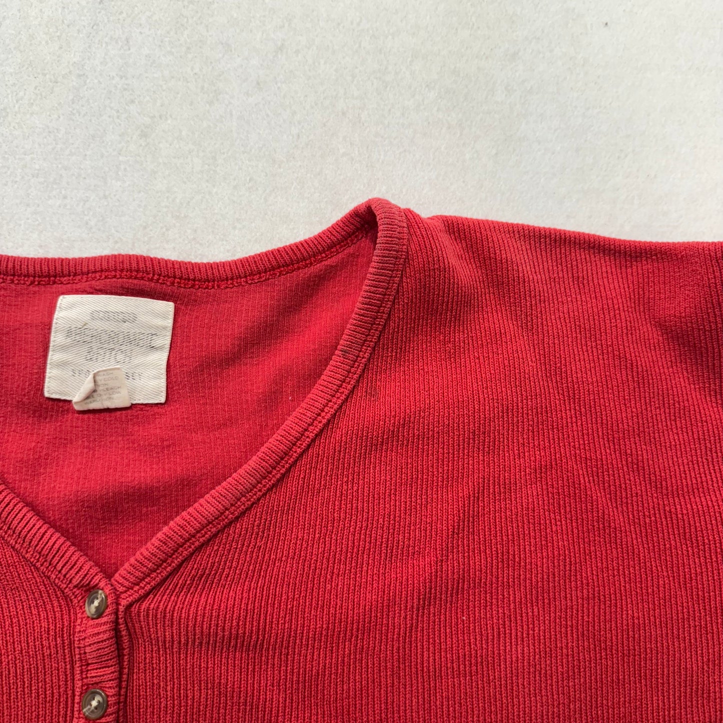 Abercrombie & Fitch Women's Red Ribbed Cotton Sports Jersey Henley V-Neck Size S