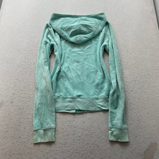 2003 Vintage Juicy Couture Women's Light Teal Terry Cloth Full Zip Hoodie Size L